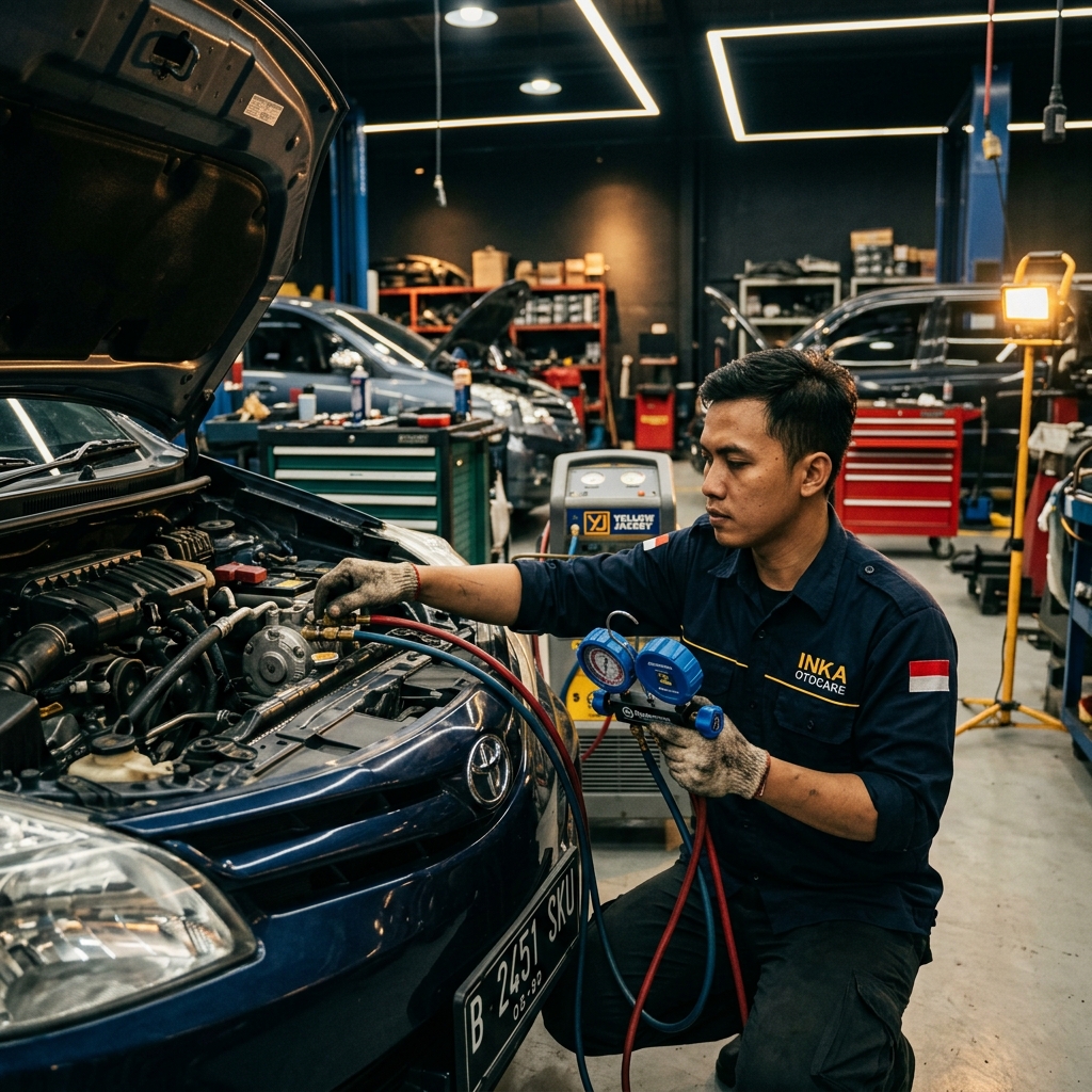 Montir sedang service AC mobil